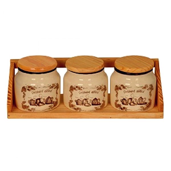 tea coffee sugar container lid wooden stand