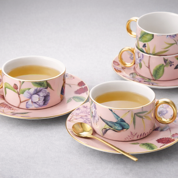 Imperial Aviary Bone China Tea Cup Saucer Set 4